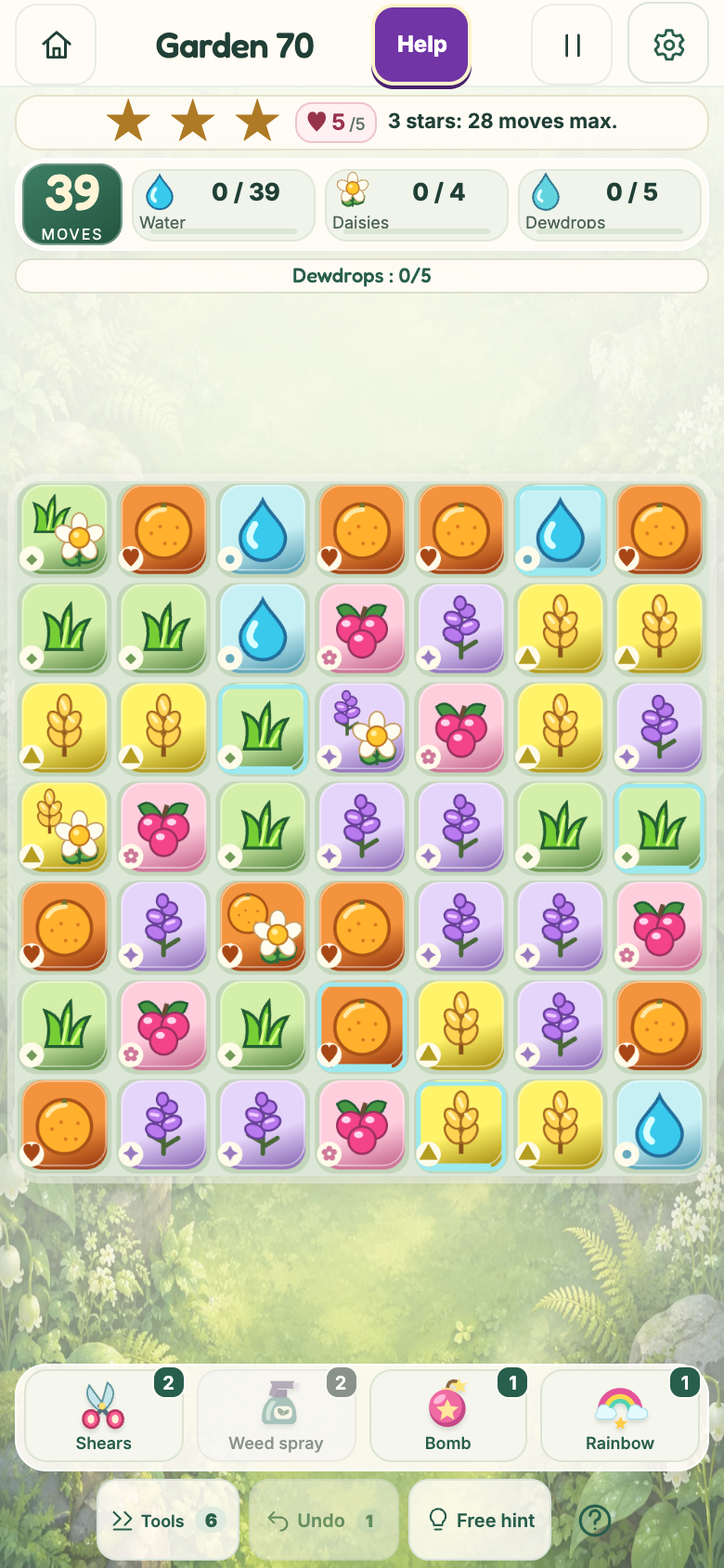 Garden 70 : Dewdrop Garden, starting board