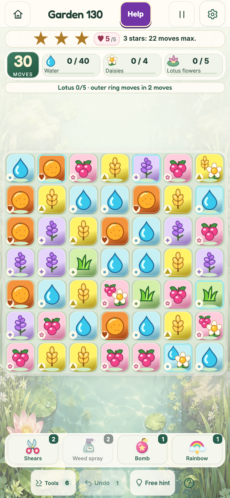 Garden 130 : Waterlily Marsh, starting board