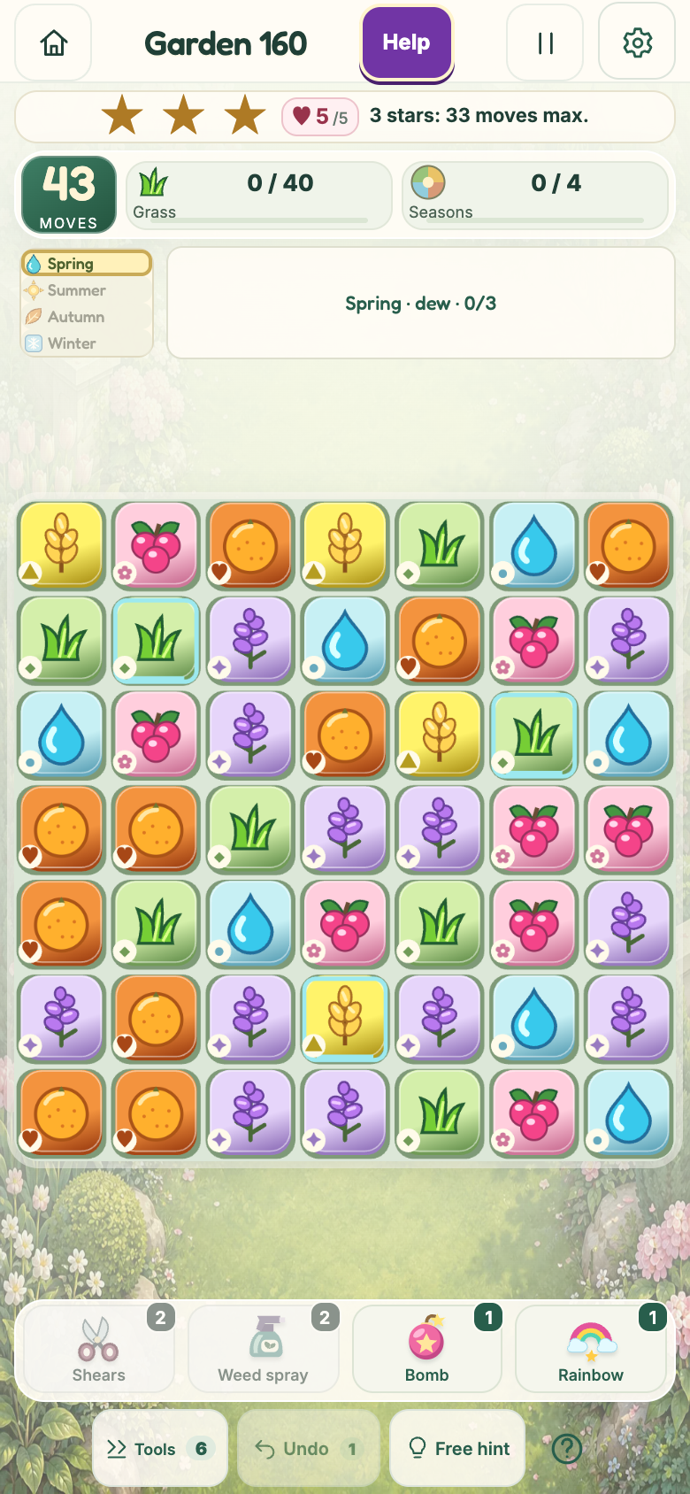 Garden 160 : Garden of Seasons, starting board