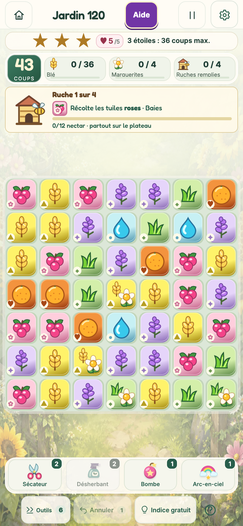 Jardin 120 : Les Ruches fleuries, plateau initial
